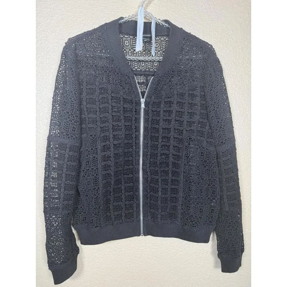 Club Monaco Petite Womens Arlet Lace Bomber Black Full Zip Jacket Sz‎ S Witchy